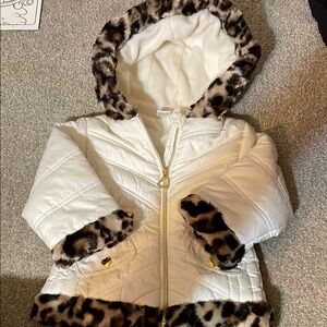 Okie Dokie White/Ivory Hooded Jacket with Leopard Trim - 2T - NWOT